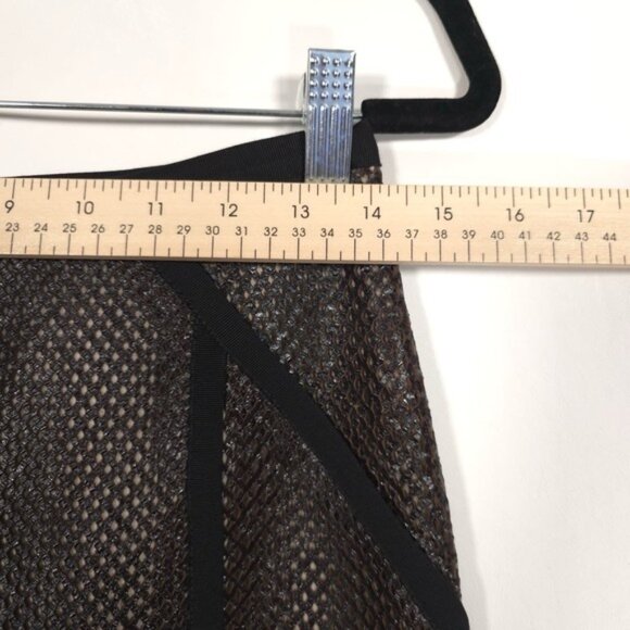 Sachin + Babi Laser Cut Crosshatch LEATHER A-Line Mini Skirt Brown Black Size 6 - Picture 7 of 12